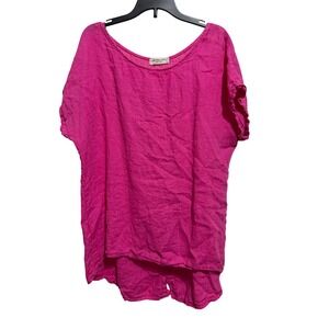 Terzo Millennio Linen Top Large Pink Made in Italy Button Back Tunic Lagenlook